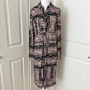 Tommy Hilfiger Floral Print Midi Shirt Dress Belted Waist, Size 4, Long Sleeve